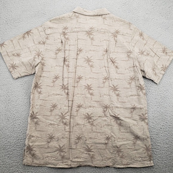 Columbia Shirt Mens Large Brown Button Up Casual Palm Fish All Over Print Aloha - Picture 4 of 13
